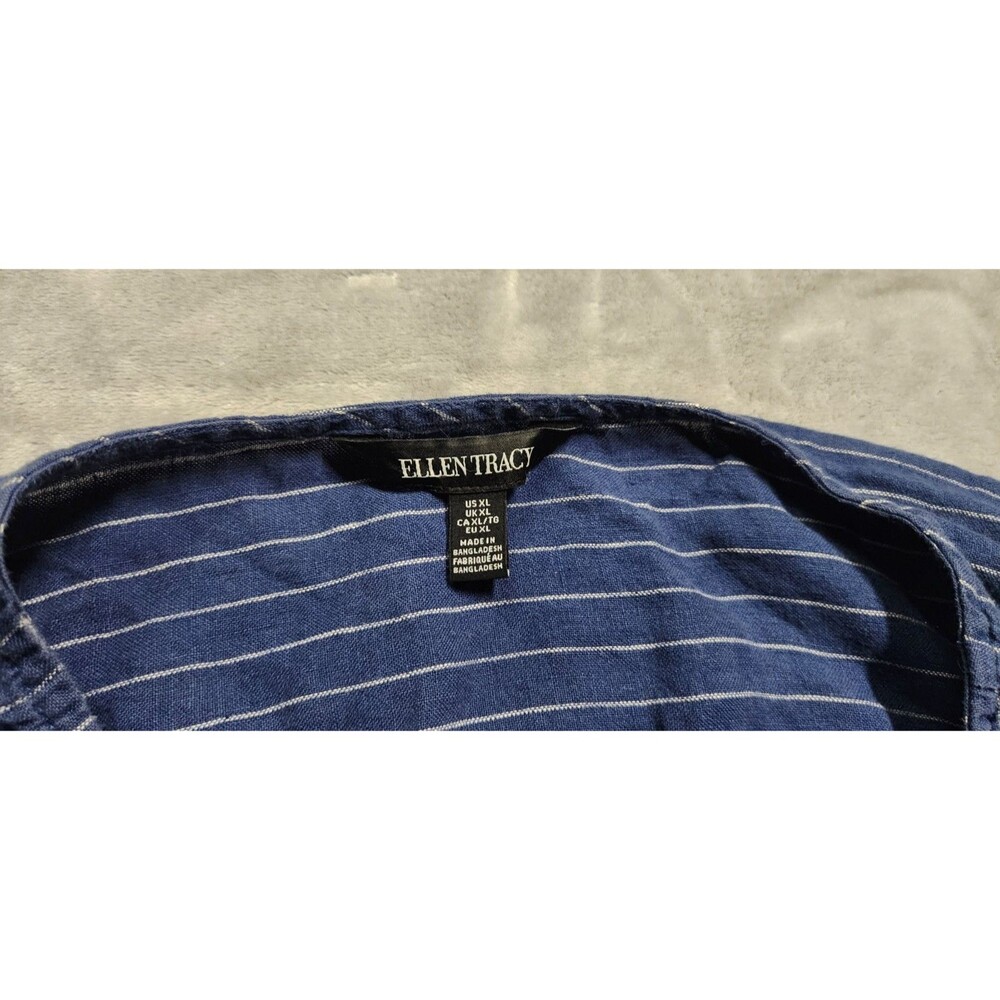 Ellen Tracy Women's Size XL Blue Striped 100% Linen Zip Up Shirt - Picture 3 of 10